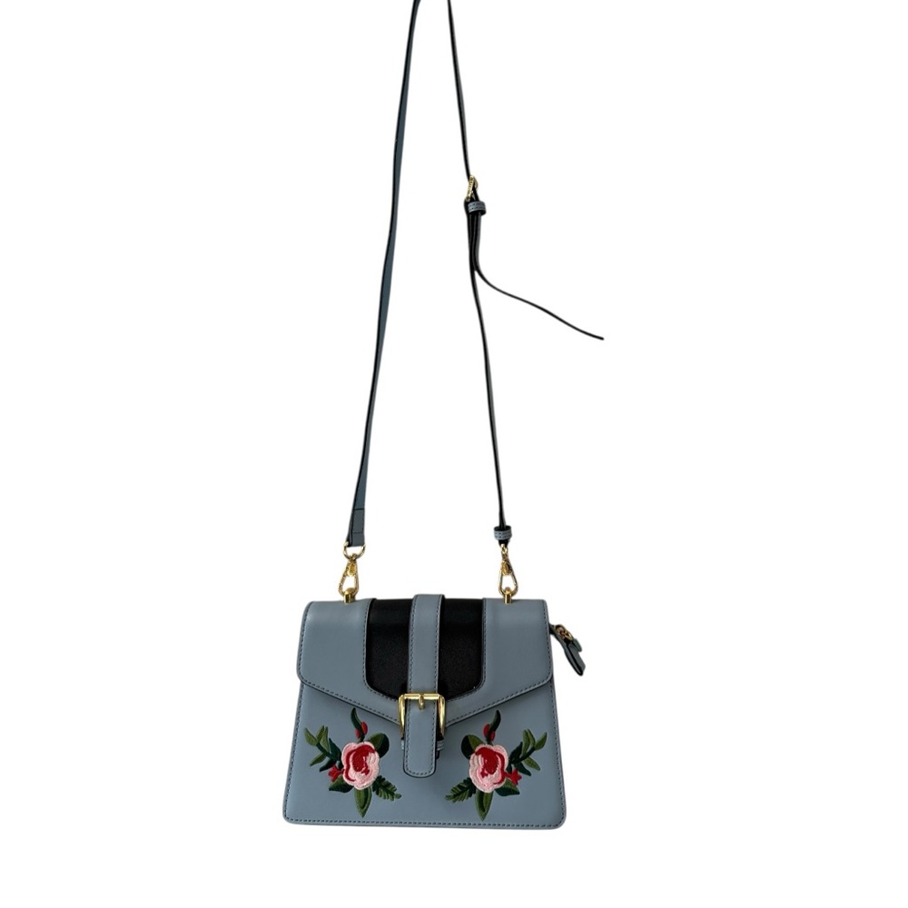 LA’FESTIN Floral Embroidered Blue Leather Style Bag with Two Crossbody Straps. - Picture 3 of 14